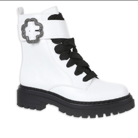 Sam & Libby Shoes - BRAND NEW IN BOX. Sam & Libby Samantha White Embellished Combat Boots Size 10